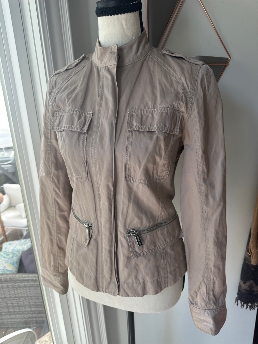 MICHAEL KORS Light Taupe Khaki Tan Lightweight Utility Moto Jacket Size Small